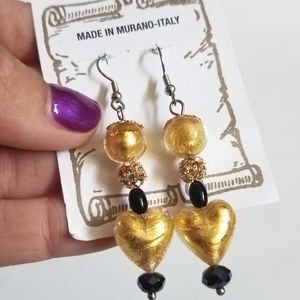Hand Crafted Vintage Heart Shaped Glass Bead Earrings